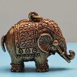Vintage Indian Elephant Pendant Charm in Aged Brass Tone